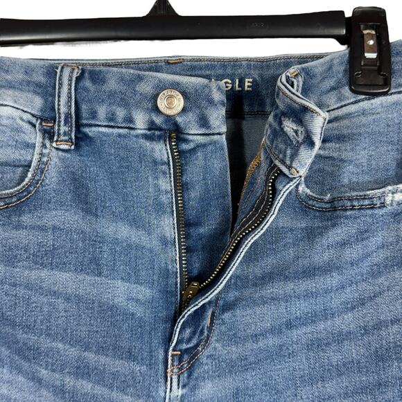 American Eagle SZ 8 SHORT Curvy Jeggings Jeans Super Hi-Rise Distressed Rip Blue - Picture 5 of 13